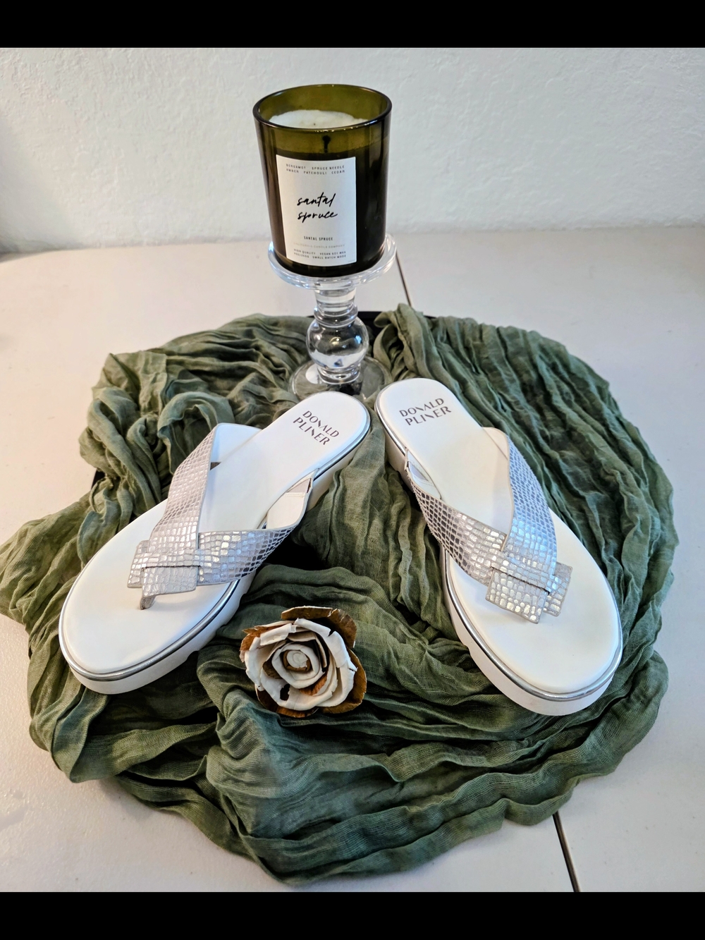 Donald J. Pliner Silver Textured Platform Thong Sandals - Picture 3 of 4